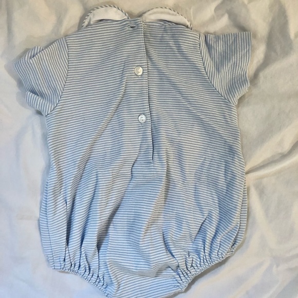 PETIT BEBE KNITS BABY BOYS BLUE STRIPED KNIT BUBBLE - SMOCKED PETER RABBIT - Picture 3 of 3